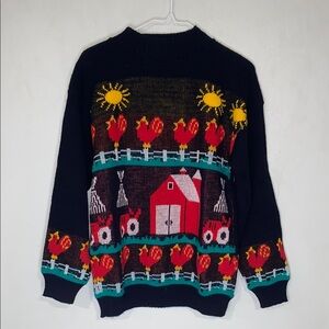 Vintage Teasers Adorable Happy Farm Scene Knit Sweater Made in USA Women Size M